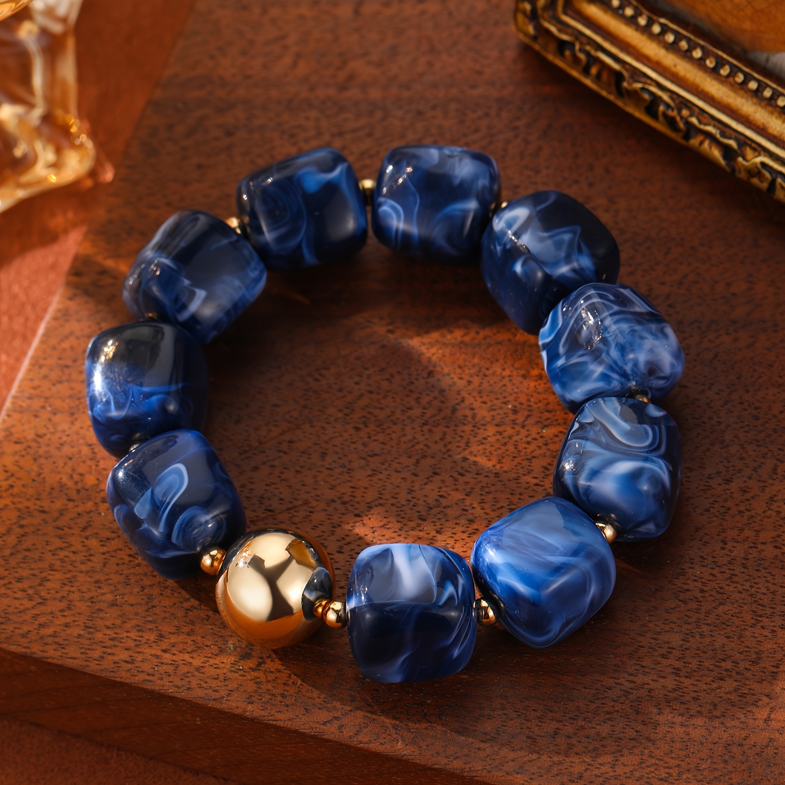 Boho Plated Resin Square Bead Bracelet for Women